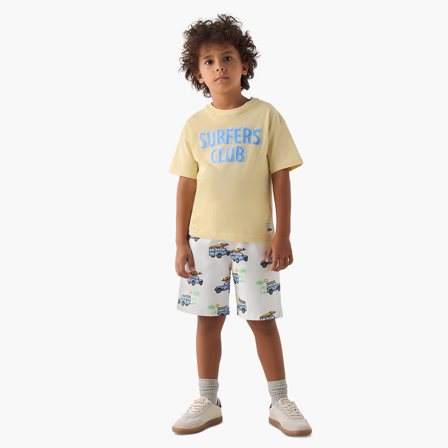 Set of 3 Juniors Crew Neck Short Sleeves T-shirt and Shorts Set with Vehicle Print