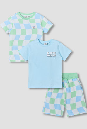 Set of 3 Juniors Crew Neck Short Sleeve T-shirt and Shorts Set with Assorted Print