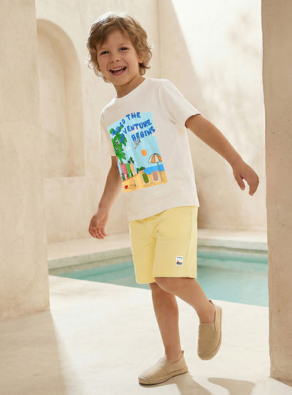 Set of 3 Juniors Crew Neck Short Sleeve T-shirt and Shorts Set with Beach Print-boys-clothing-setsandcoords-image-2