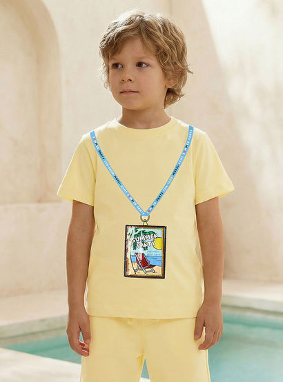 Set of 3 Juniors Crew Neck Short Sleeve T-shirt and Shorts Set with Beach Print-boys-clothing-setsandcoords-image-4