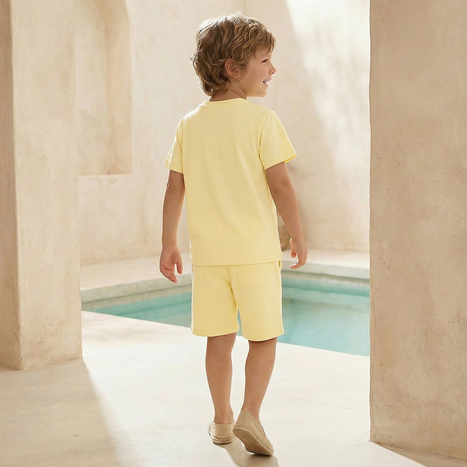 Set of 3 Juniors Crew Neck Short Sleeve T-shirt and Shorts Set with Beach Print