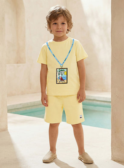 Set of 3 Juniors Crew Neck Short Sleeve T-shirt and Shorts Set with Beach Print-boys-clothing-setsandcoords-image-9