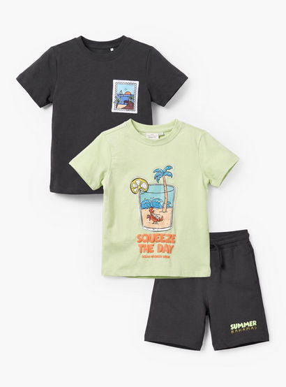 Set of 3 Juniors Crew Neck Short Sleeves T-shirt and Shorts Set with Print-boys-clothing-setsandcoords-image-1