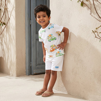 Set of 3 Juniors Crew Neck Short Sleeves T-shirt and Shorts Set with Travel Print