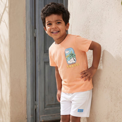 Set of 3 Juniors Crew Neck Short Sleeves T-shirt and Shorts Set with Travel Print