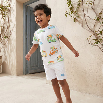 Set of 3 Juniors Crew Neck Short Sleeves T-shirt and Shorts Set with Travel Print