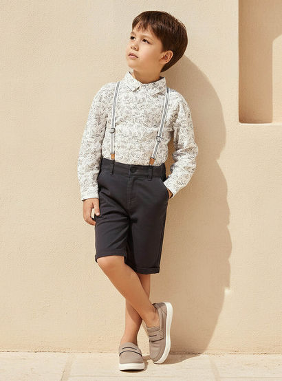 Juniors Collared Long Sleeves Shirt and Shorts Set with Suspender Detail-boys-clothing-setsandcoords-image-2
