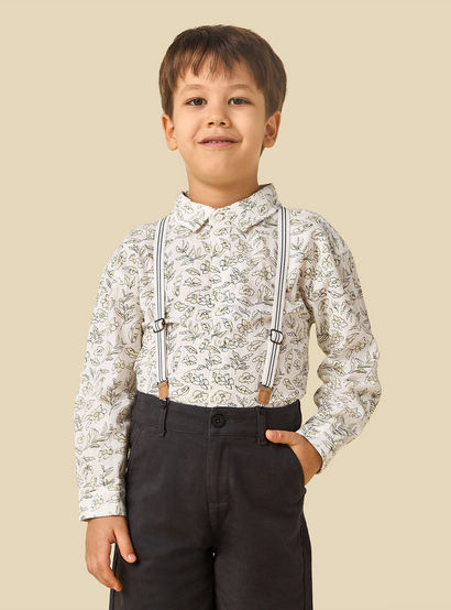 Juniors Collared Long Sleeves Shirt and Shorts Set with Suspender Detail-boys-clothing-setsandcoords-image-3
