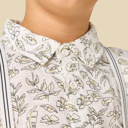 Juniors Collared Long Sleeves Shirt and Shorts Set with Suspender Detail