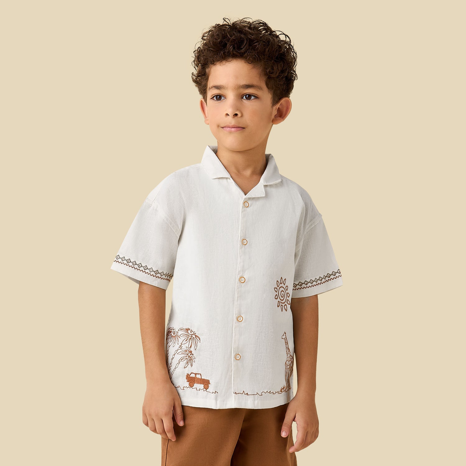 Juniors Collared Short Sleeve Shirt and Shorts Set with Embroidery