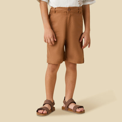 Juniors Collared Short Sleeve Shirt and Shorts Set with Embroidery