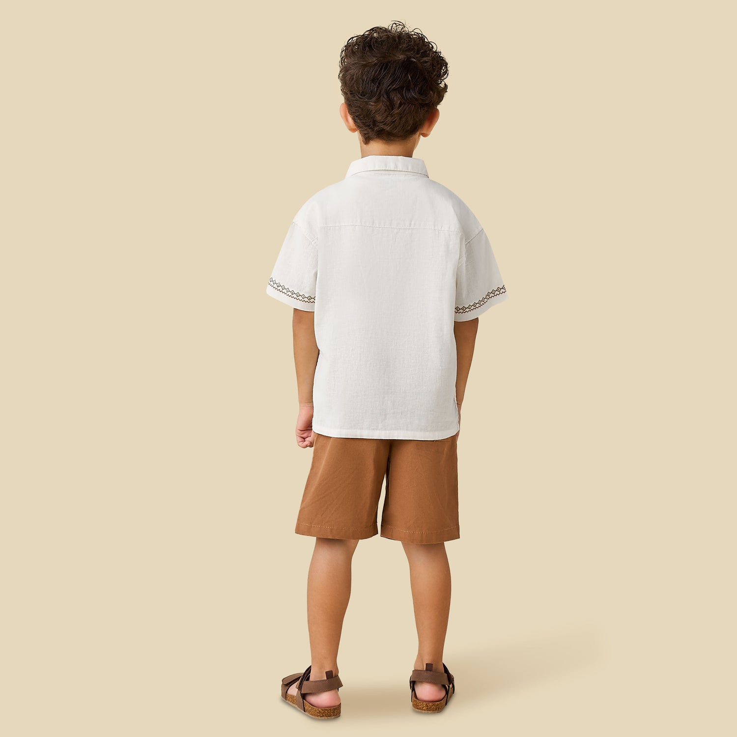 Juniors Collared Short Sleeve Shirt and Shorts Set with Embroidery