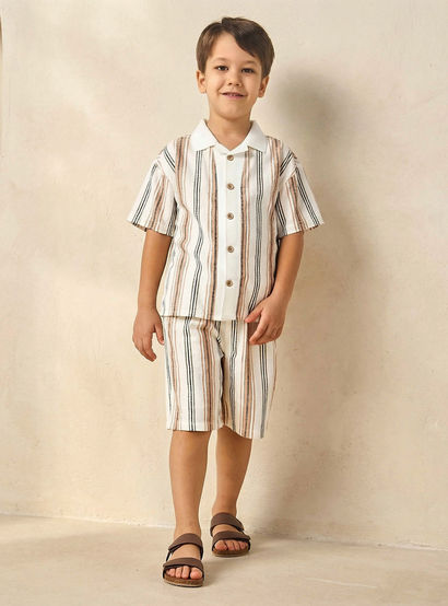 Juniors Collared Short Sleeves Shirt and Shorts Set with Stripes-boys-clothing-setsandcoords-image-2