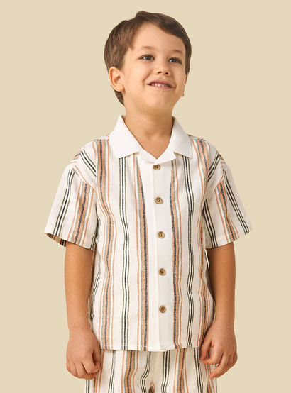 Juniors Collared Short Sleeves Shirt and Shorts Set with Stripes-boys-clothing-setsandcoords-image-3