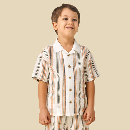 Juniors Collared Short Sleeves Shirt and Shorts Set with Stripes
