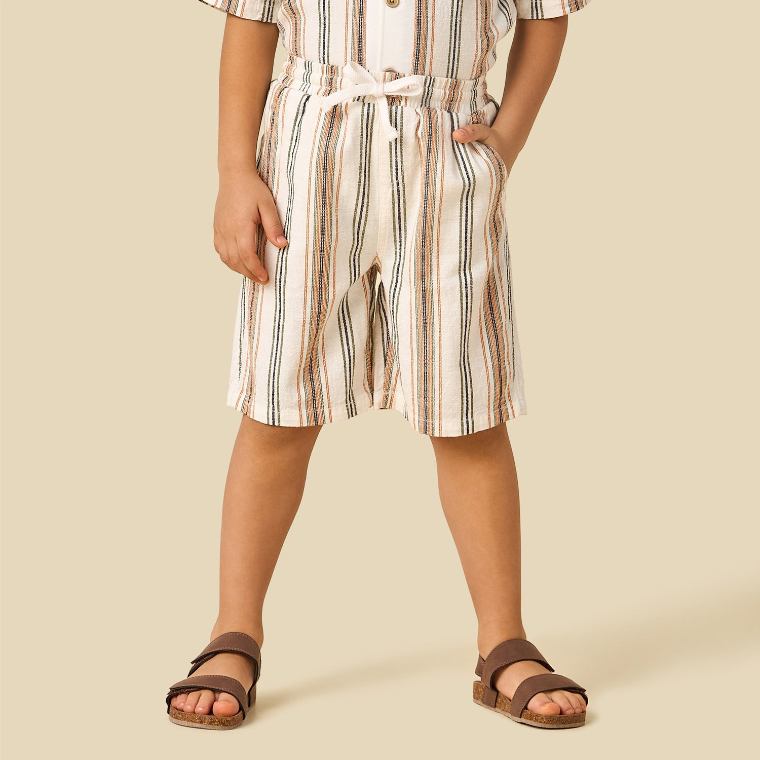 Juniors Collared Short Sleeves Shirt and Shorts Set with Stripes