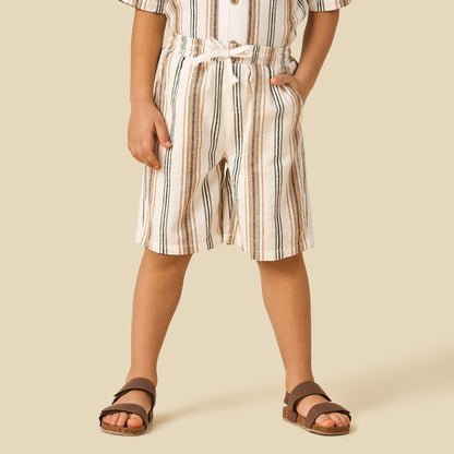 Juniors Collared Short Sleeves Shirt and Shorts Set with Stripes