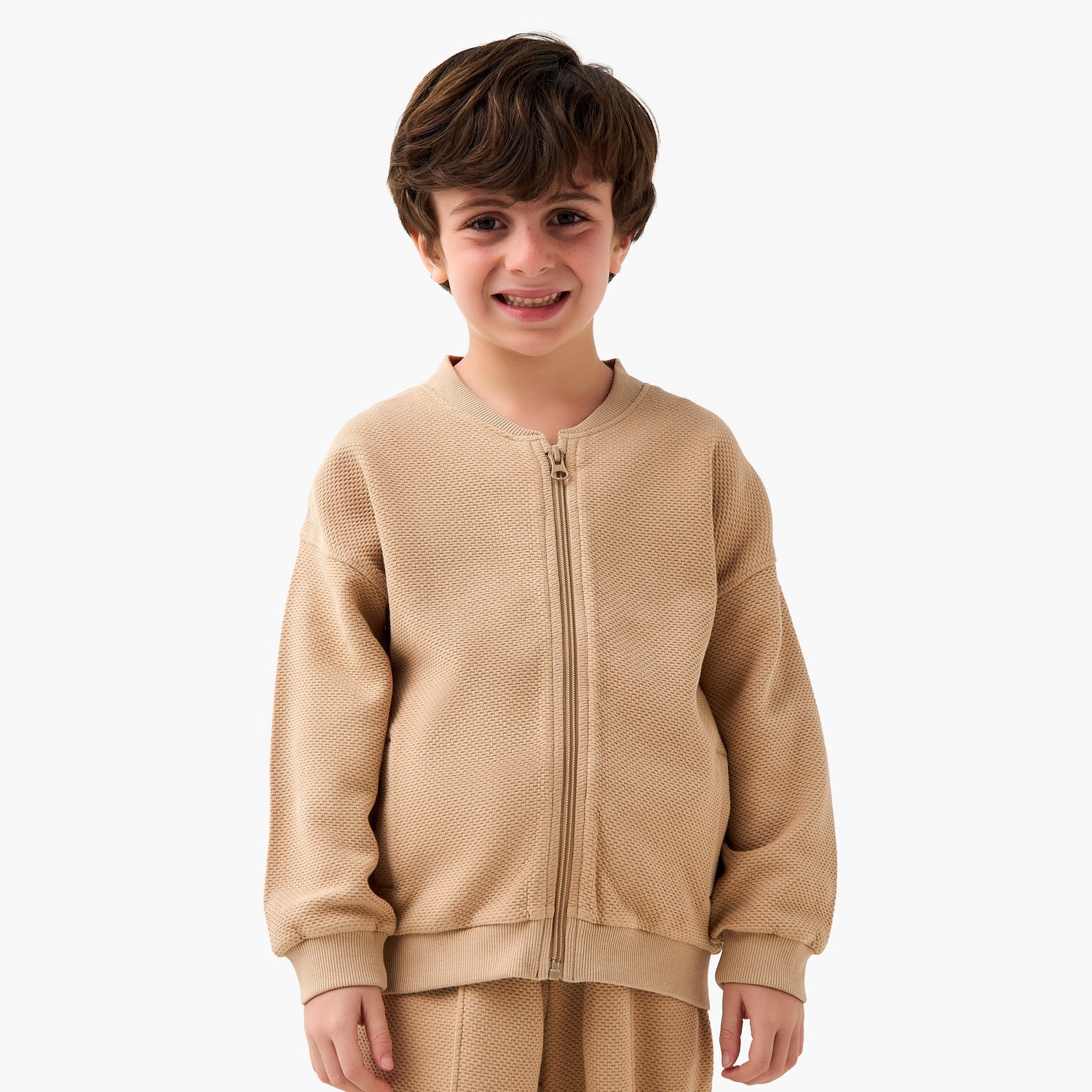 Juniors Mandari Collar Long Sleeves Jacket and Joggers Set with Zip Closure