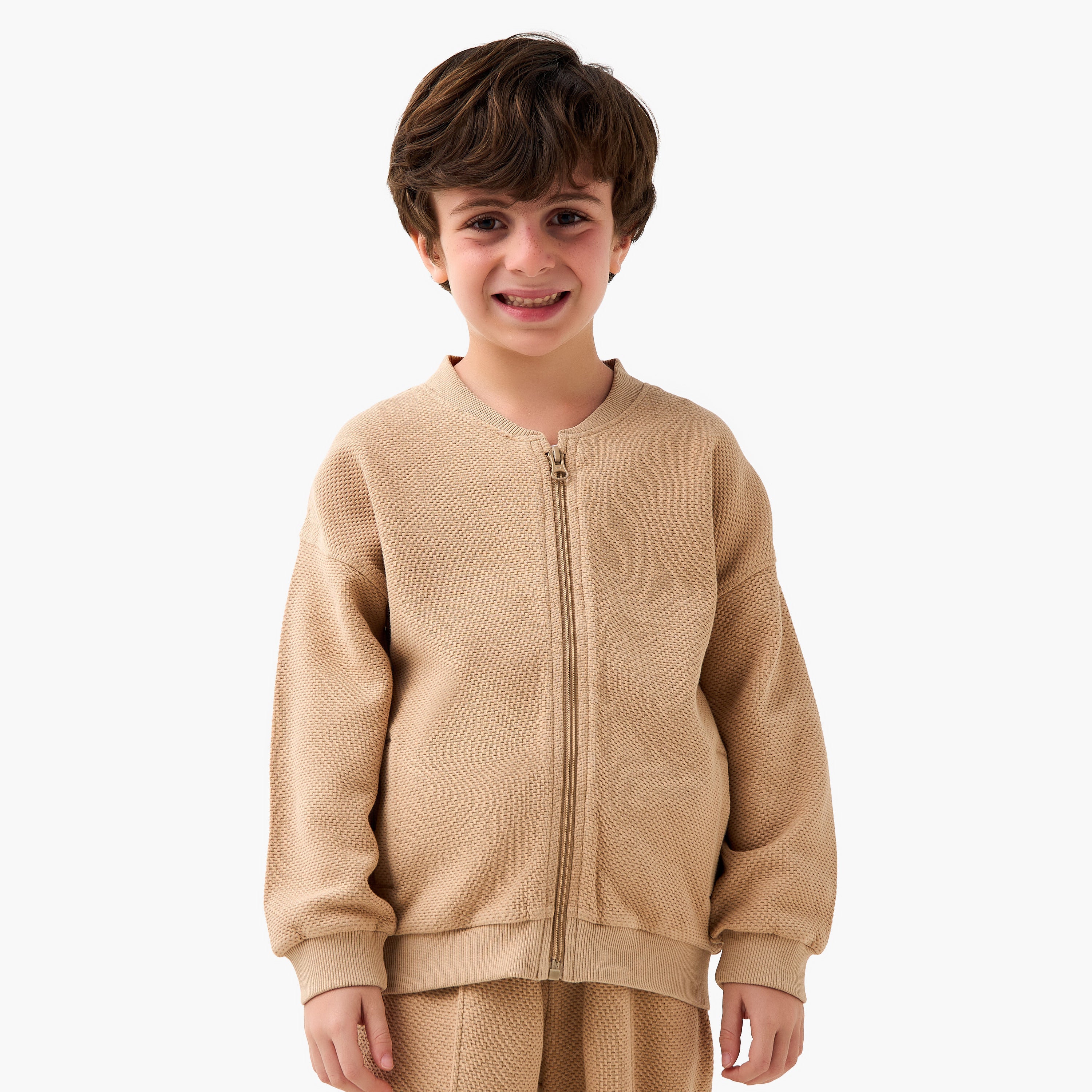 Juniors Mandari Collar Long Sleeves Jacket and Joggers Set with Zip Closure