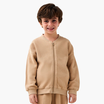 Juniors Mandari Collar Long Sleeves Jacket and Joggers Set with Zip Closure