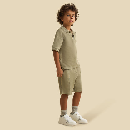 Juniors Polo Neck Short Sleeves T-shirt and Short Set with Tipping Detail - Green / 1-2 yrs