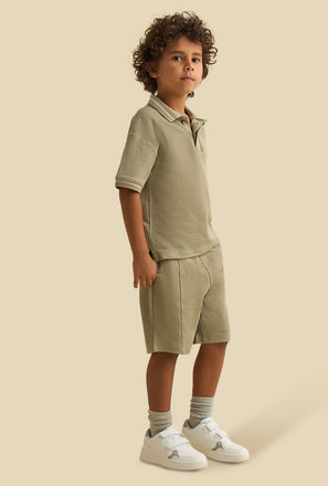 Juniors Polo Neck Short Sleeves T-shirt and Short Set with Tipping Detail