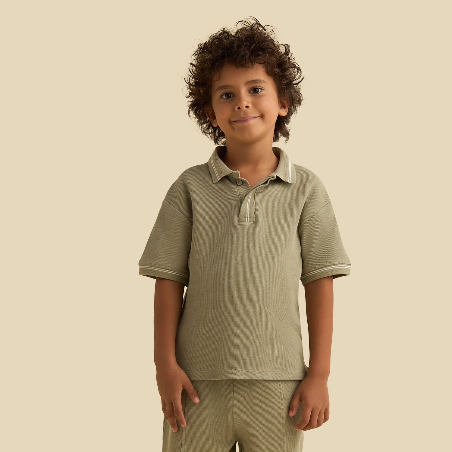 Juniors Polo Neck Short Sleeves T-shirt and Short Set with Tipping Detail