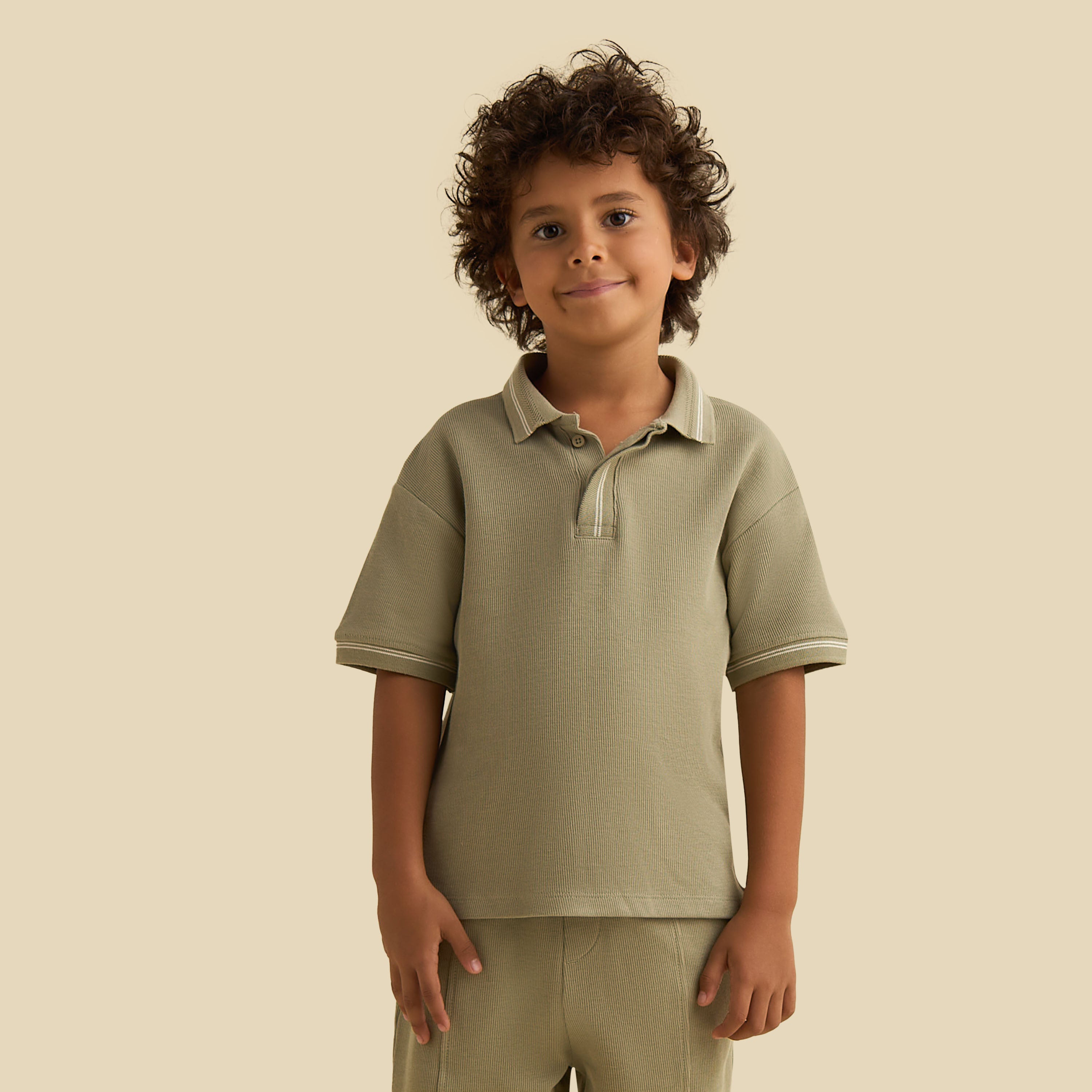 Juniors Polo Neck Short Sleeves T-shirt and Short Set with Tipping Detail