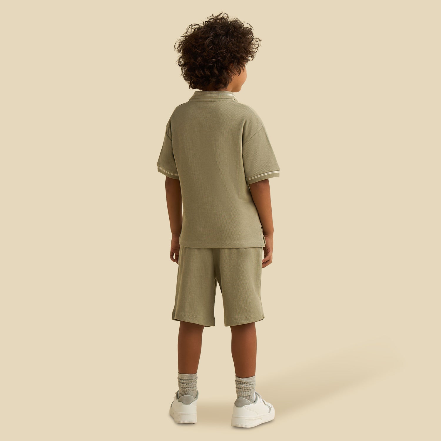 Juniors Polo Neck Short Sleeves T-shirt and Short Set with Tipping Detail