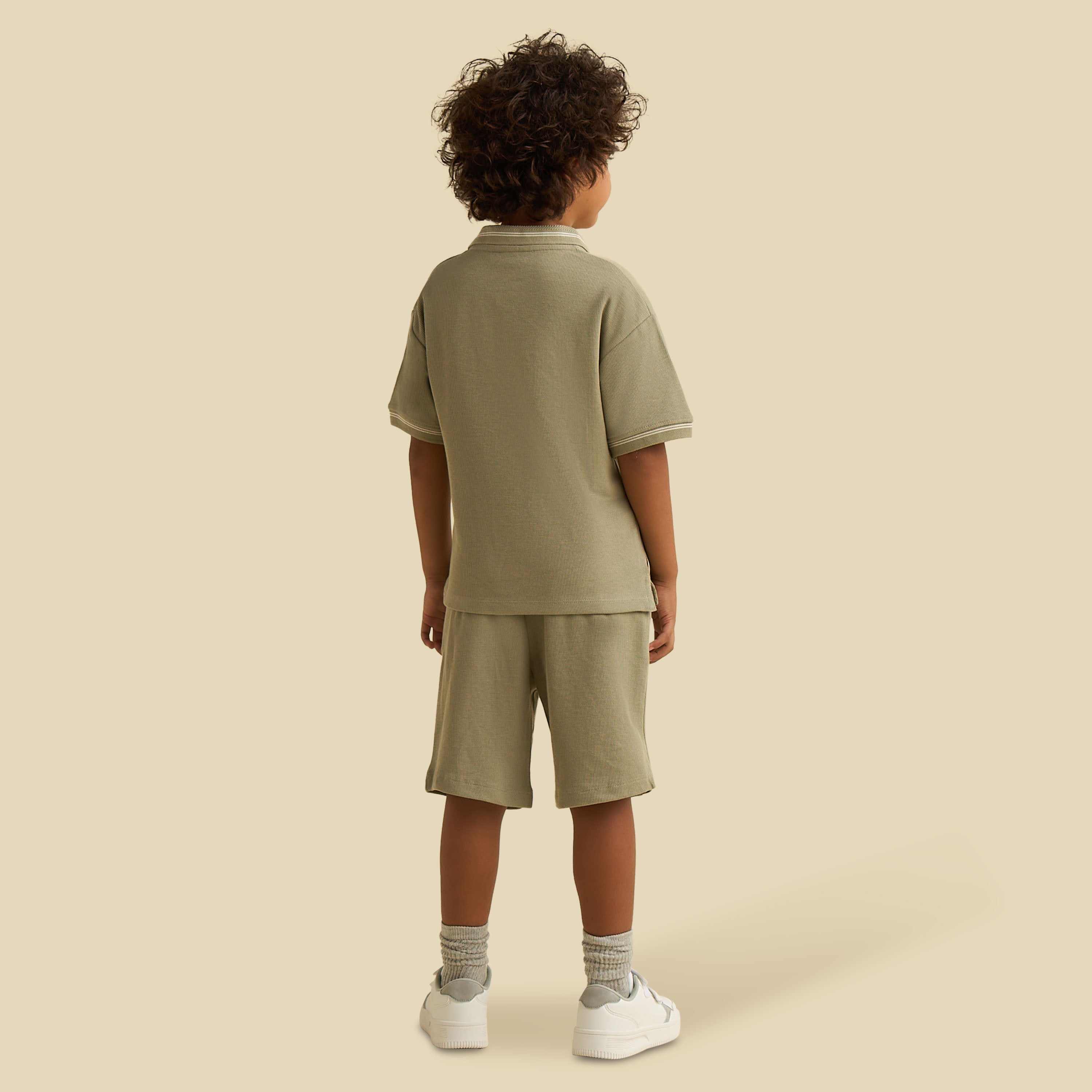 Juniors Polo Neck Short Sleeves T-shirt and Short Set with Tipping Detail