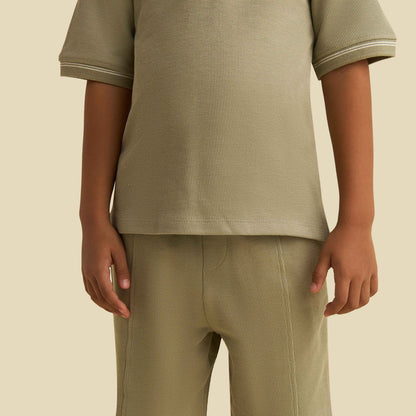 Juniors Polo Neck Short Sleeves T-shirt and Short Set with Tipping Detail