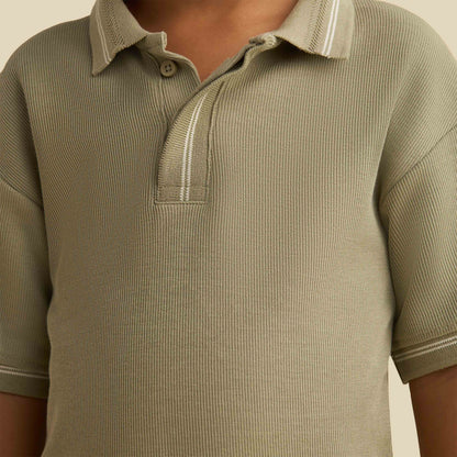 Juniors Polo Neck Short Sleeves T-shirt and Short Set with Tipping Detail