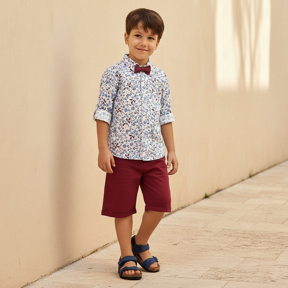 Juniors Collared Long Sleeves Shirt and Shorts Set with Floral Print - Multicolour / 6-7 yrs