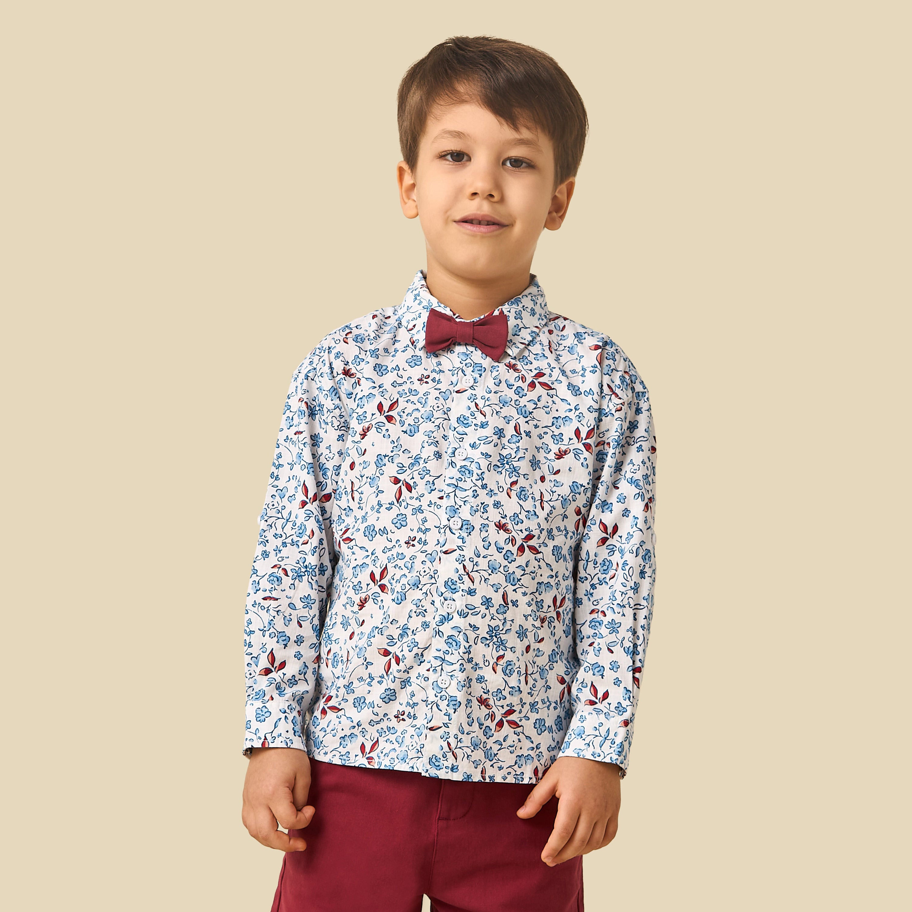 Juniors Collared Long Sleeves Shirt and Shorts Set with Floral Print