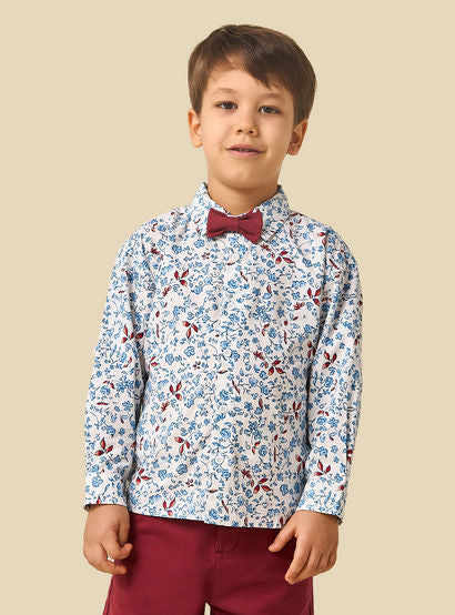 Juniors Collared Long Sleeves Shirt and Shorts Set with Floral Print-boys-clothing-setsandcoords-image-2