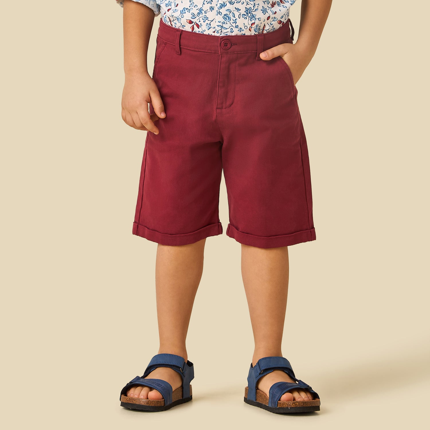 Juniors Collared Long Sleeves Shirt and Shorts Set with Floral Print