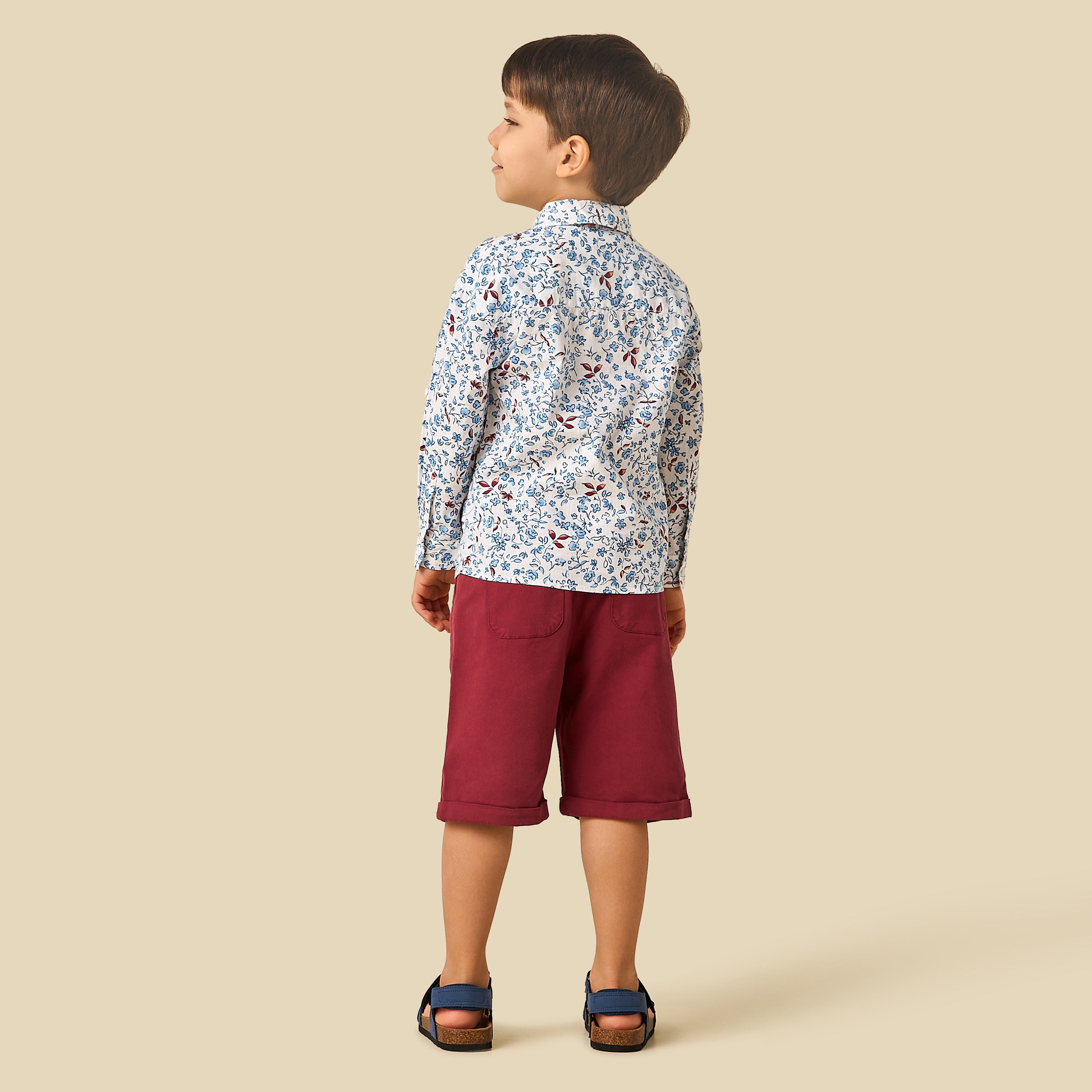 Juniors Collared Long Sleeves Shirt and Shorts Set with Floral Print