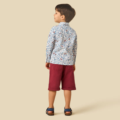 Juniors Collared Long Sleeves Shirt and Shorts Set with Floral Print