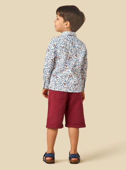 Juniors Collared Long Sleeves Shirt and Shorts Set with Floral Print-boys-clothing-setsandcoords-image-4