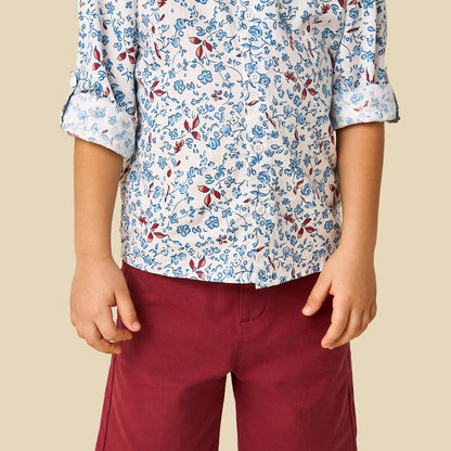 Juniors Collared Long Sleeves Shirt and Shorts Set with Floral Print