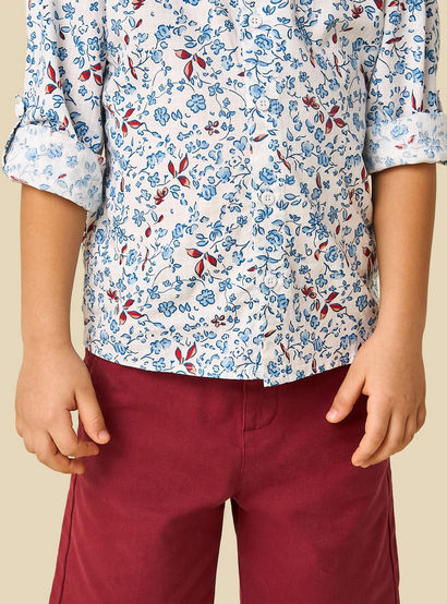 Juniors Collared Long Sleeves Shirt and Shorts Set with Floral Print-boys-clothing-setsandcoords-image-5