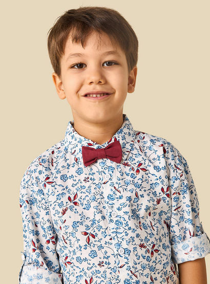 Juniors Collared Long Sleeves Shirt and Shorts Set with Floral Print-boys-clothing-setsandcoords-image-6