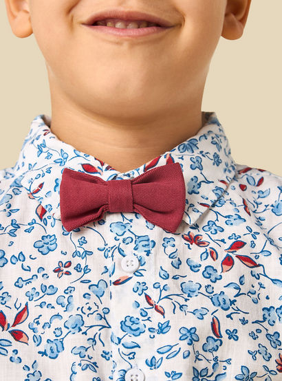 Juniors Collared Long Sleeves Shirt and Shorts Set with Floral Print-boys-clothing-setsandcoords-image-7