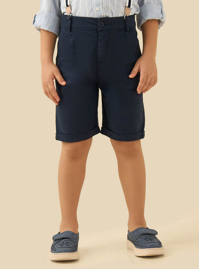 Juniors Collared Long Sleeves Suspender Shirt and Shorts Set with Stripe Embroidery-boys-clothing-setsandcoords-image-3
