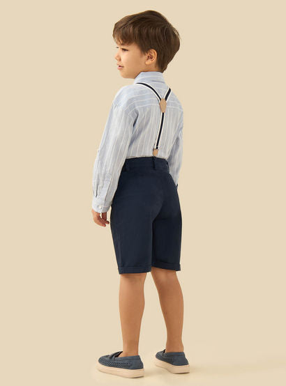 Juniors Collared Long Sleeves Suspender Shirt and Shorts Set with Stripe Embroidery-boys-clothing-setsandcoords-image-4
