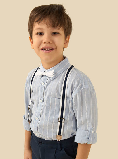 Juniors Collared Long Sleeves Suspender Shirt and Shorts Set with Stripe Embroidery-boys-clothing-setsandcoords-image-5