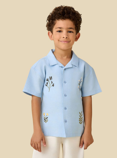 Juniors Camp Collar Short Sleeve Shirt and Shorts Set with Embroidery-boys-clothing-setsandcoords-image-2