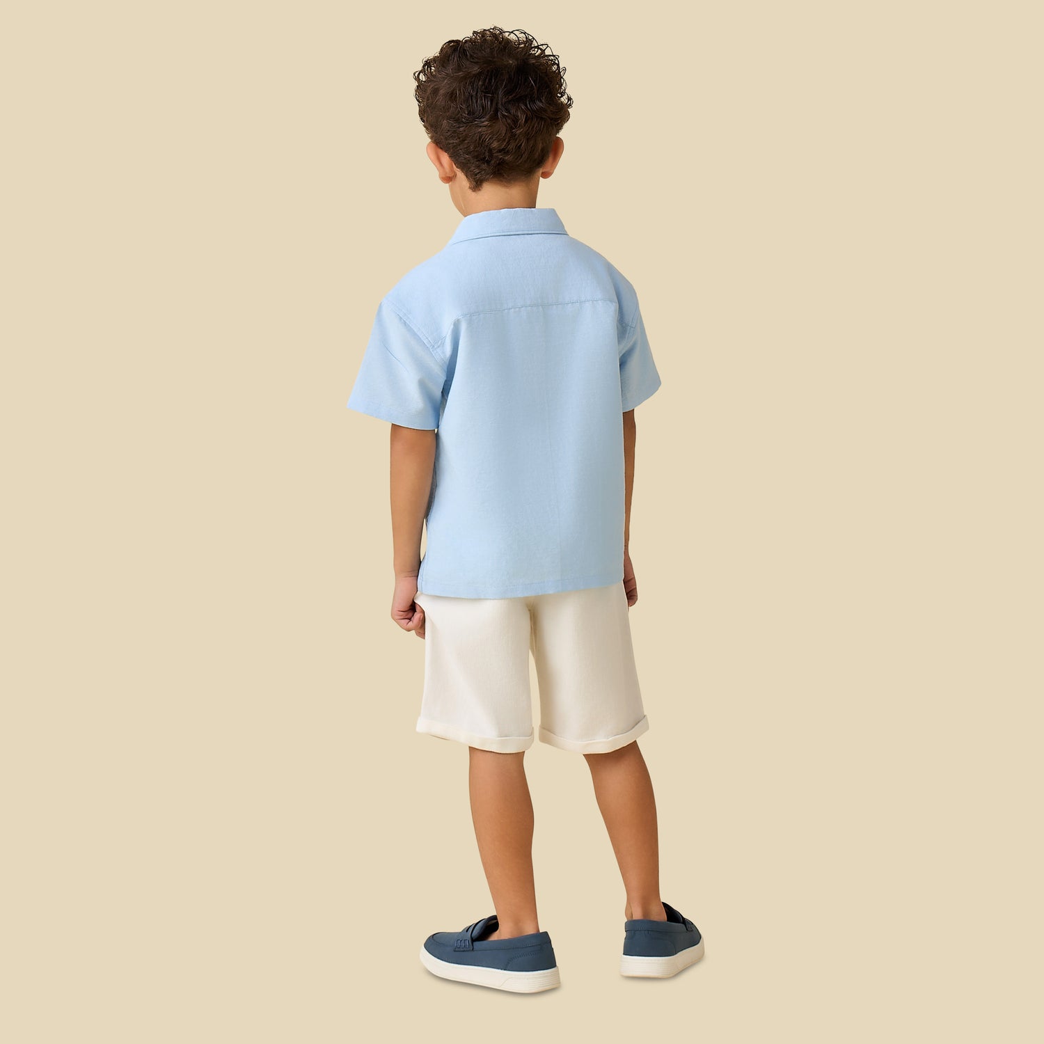 Juniors Camp Collar Short Sleeve Shirt and Shorts Set with Embroidery