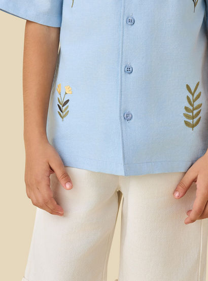 Juniors Camp Collar Short Sleeve Shirt and Shorts Set with Embroidery-boys-clothing-setsandcoords-image-5