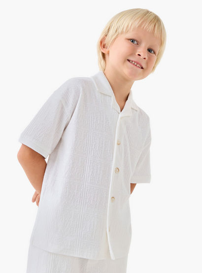 Juniors Boys Shirt and Shorts Set with Textured Design - Cotton - Short Sleeves - Collar-boys-clothing-setsandcoords-image-2